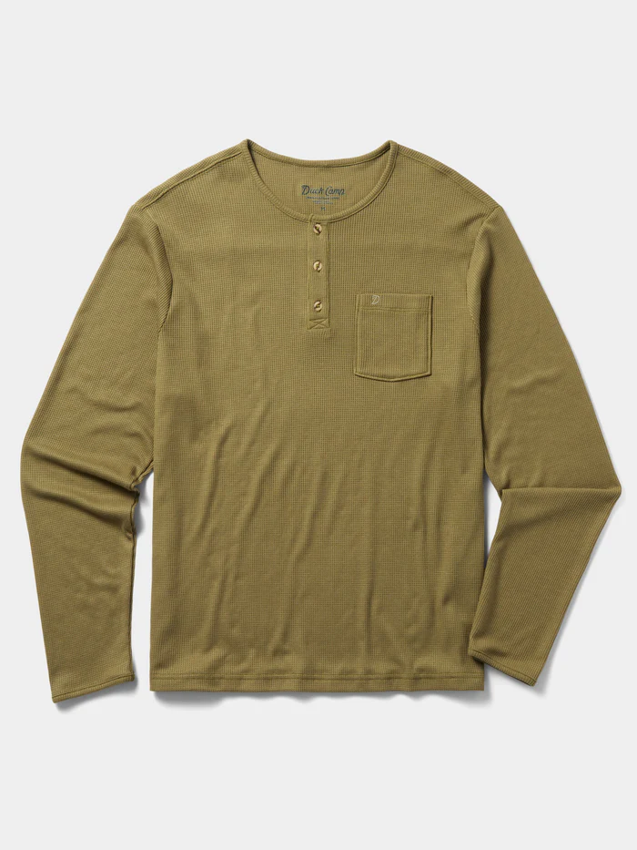 Waffle Henley Long Sleeve Shirt- Cordgrass